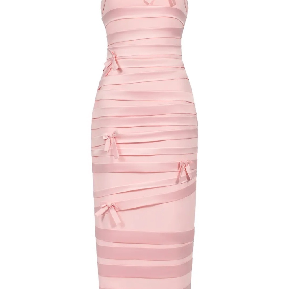 Gayu Sleeveless Bow Wrinkles Midi Dress NWT - Picture 2 of 5